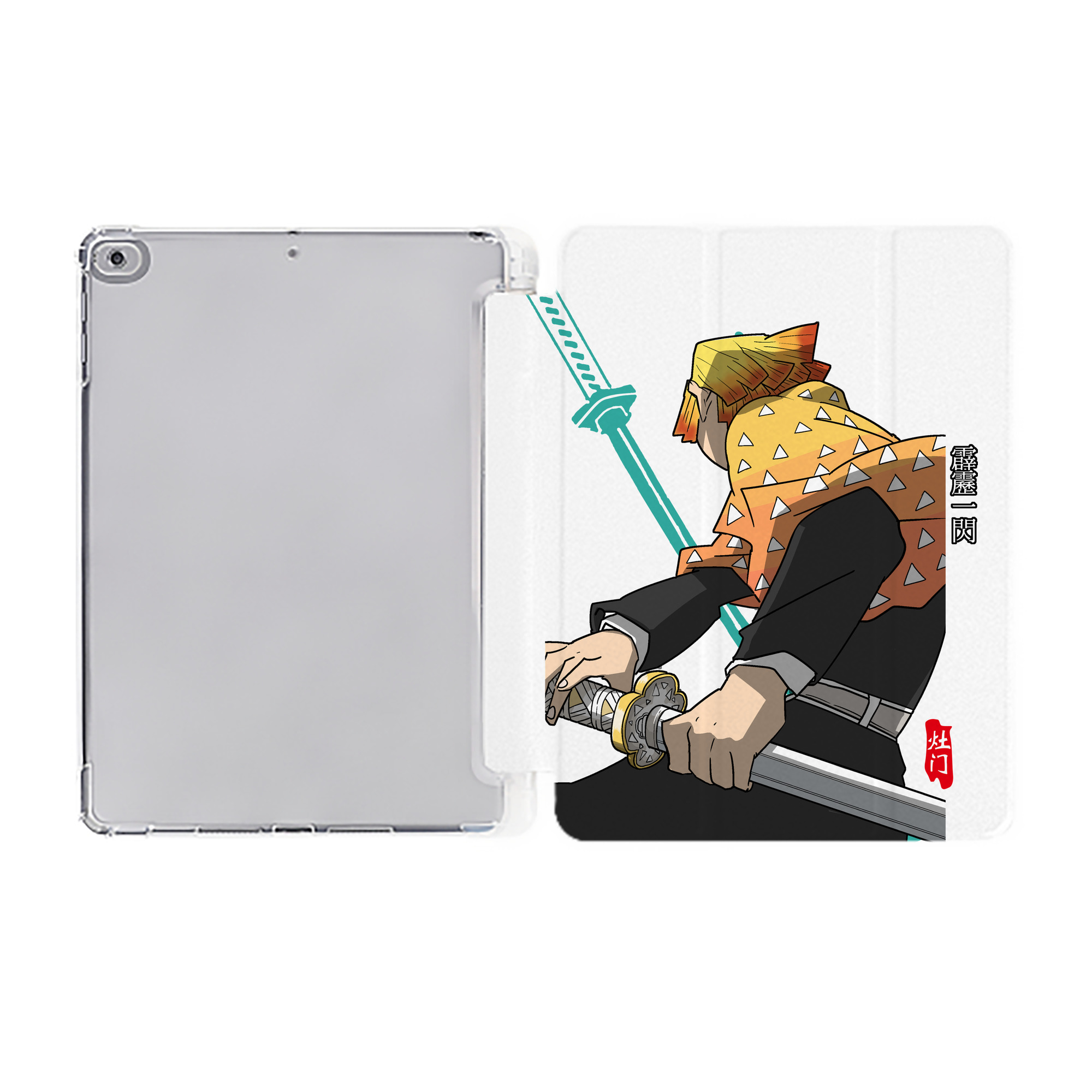 （画像用） 鬼滅の刃（きめつのやいば）我妻 善逸／あがつま ぜんいつ Agatsuma Zenitsu IPad ケース ペン収納付き 三つ折りスタンド PUレザー×シリコン 対応機種9.5/10.5/10.9インチ